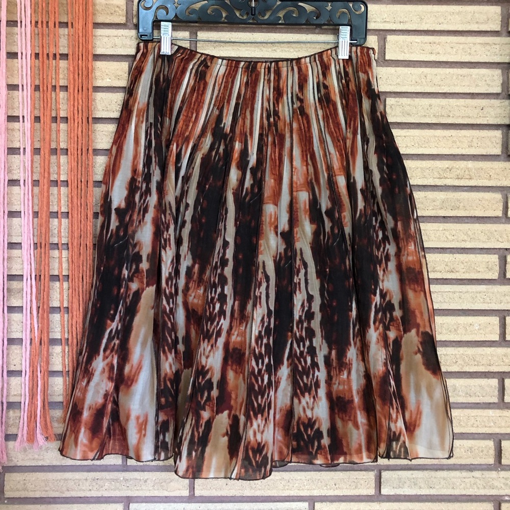 Animal Print Pleated Skirt - Size 8 - Sunny Leigh - Silk Blend - Midi Skirt